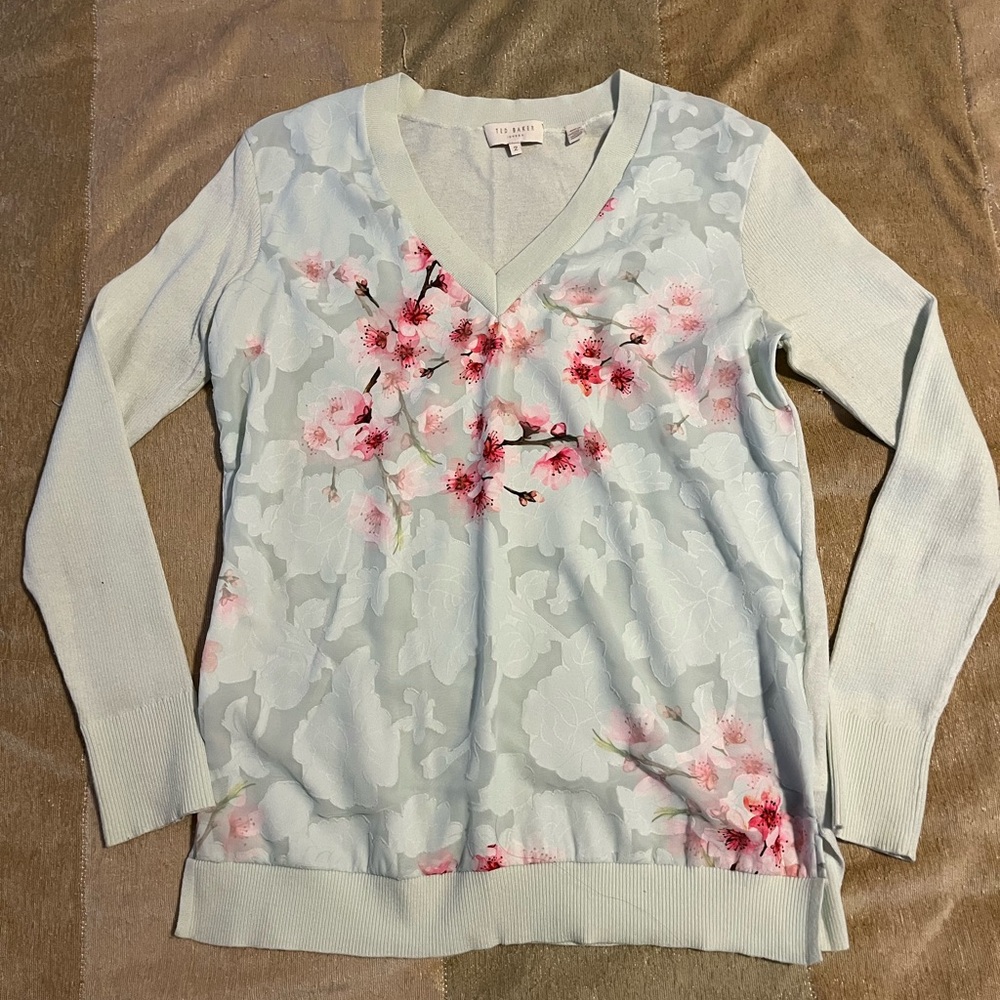 Ted Baker Light mint Floral V-Neck Sweater